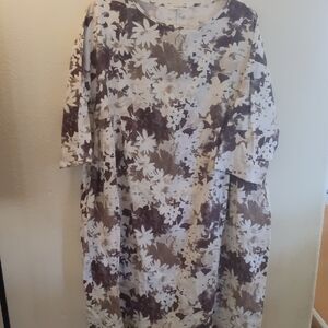 Orange Creek Floral Midi Dress Brown 3\4 Sleeves Pockets Lagenlook Oversized